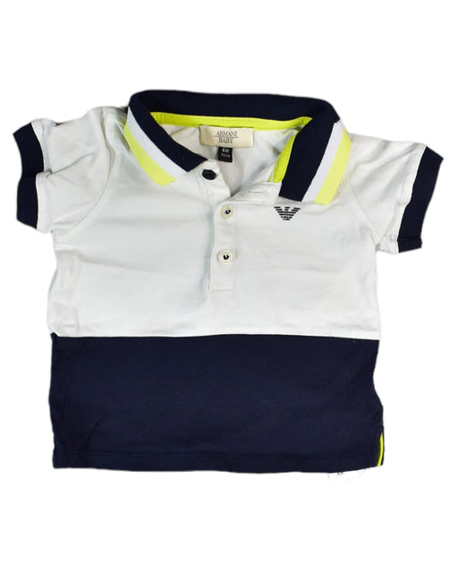 A White Short Sleeve Polos from Armani in size 3-6M for boy. (Front View)