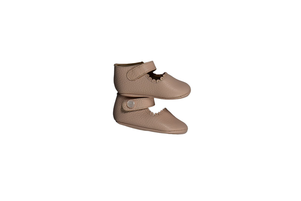 A Beige Flats from Elephantito in size 3-6M for girl. (Front View)