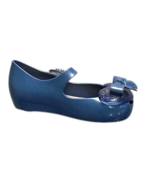 A Blue Flats from Mini Melissa in size 18-24M for girl. (Front View)