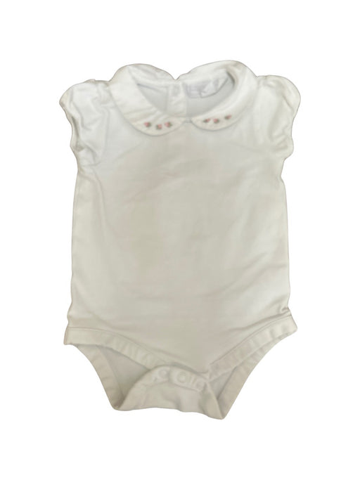 A White Short Sleeve Bodysuits from The Little White Company in size 3-6M for girl. (Front View)