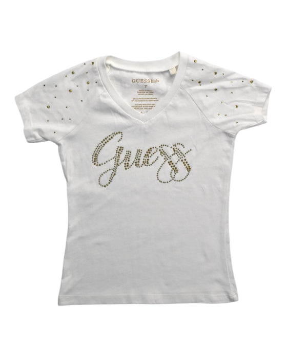 A White Short Sleeve Tops from Guess in size 7Y for girl. (Front View)