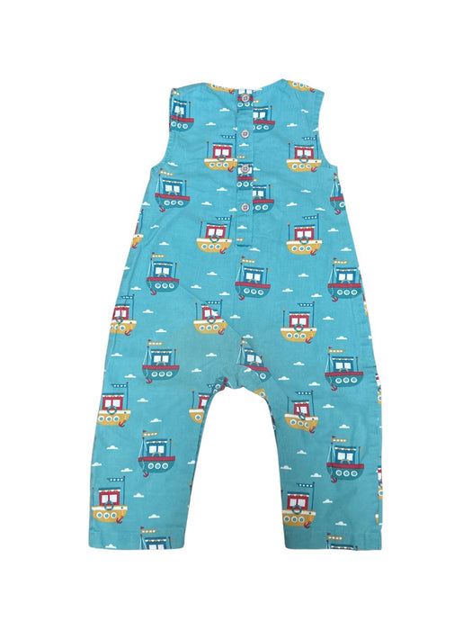 A Blue Overall Shorts from Little Green Radicals in size 12-18M for boy. (Back View)