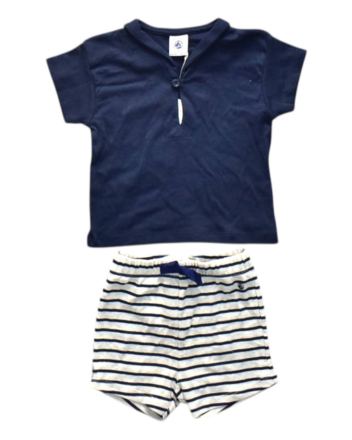 A Navy Shorts Sets from Petit Bateau in size 3-6M for girl. (Front View)