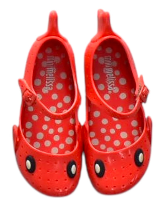 A Red Flats from Mini Melissa in size 5T for girl. (Back View)