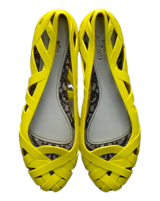 A Yellow Flats from Mini Melissa Jason Wu in size 12Y for women. (Back View)