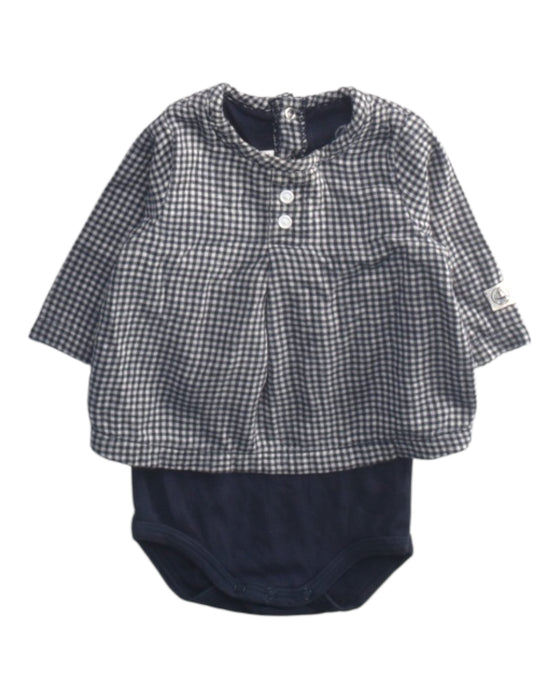 A Navy Long Sleeve Bodysuits from Petit Bateau in size 0-3M for girl. (Front View)