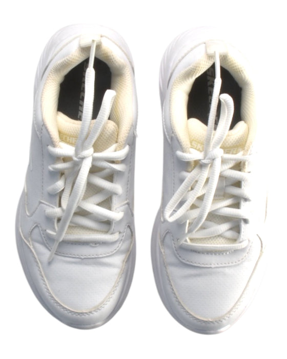 A White Sneakers from Skechers in size 7Y for girl. (Back View)