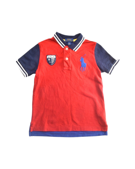 A Red Short Sleeve Polos from Polo Ralph Lauren in size 5T for boy. (Front View)
