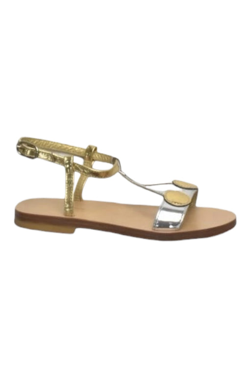 A Gold Sandals from Bonpoint in size 4T for girl. (Front View)