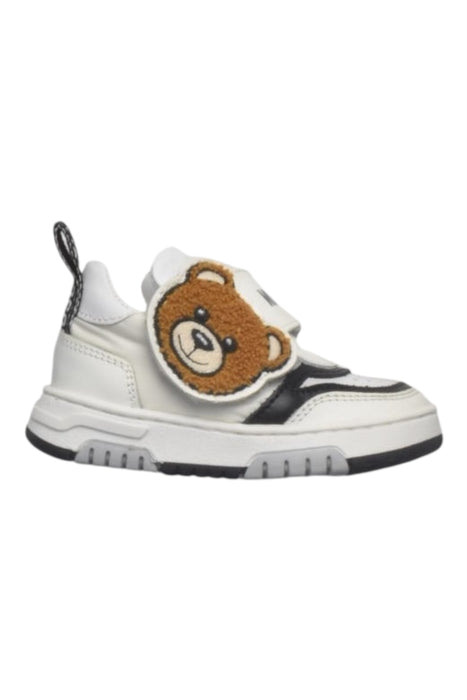 A White Sneakers from Moschino in size 12-18M for boy. (Front View)