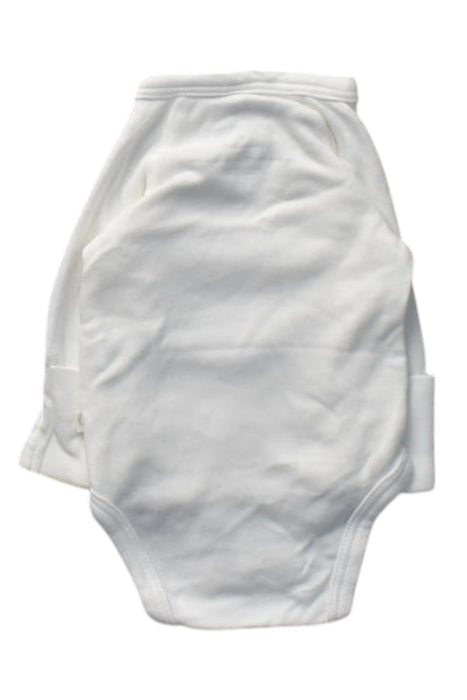A White Long Sleeve Bodysuits from Mori in size Newborn for girl. (Back View)