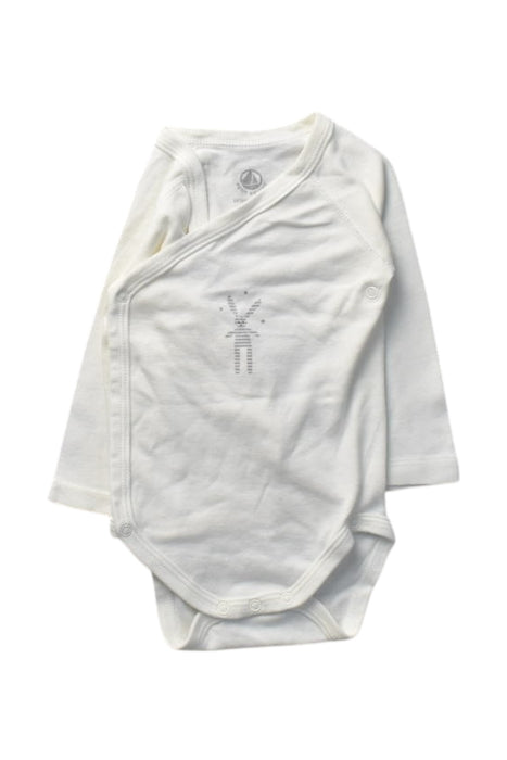 A White Long Sleeve Bodysuits from Petit Bateau in size 3-6M for girl. (Front View)
