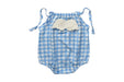 A Blue Sleeveless Rompers from Sam & Louloute in size 3-6M for girl. (Back View)