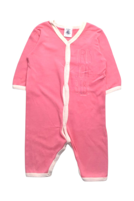 A Pink Long Sleeve Rompers from Petit Bateau in size 0-3M for girl. (Front View)