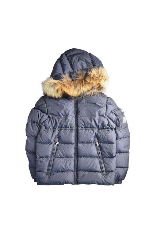 A Navy Puffer/Quilted Jackets from Moncler in size 10Y for boy. (Front View)