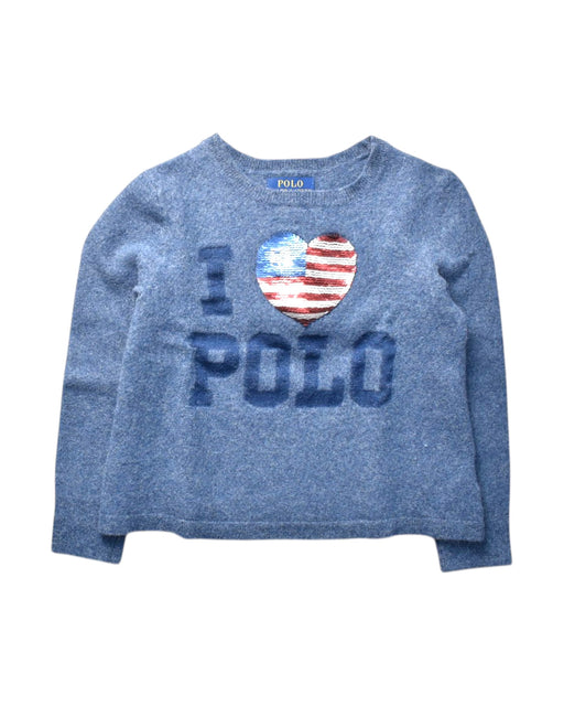 A Blue Long Sleeve Tops from Polo Ralph Lauren in size 7Y for girl. (Front View)