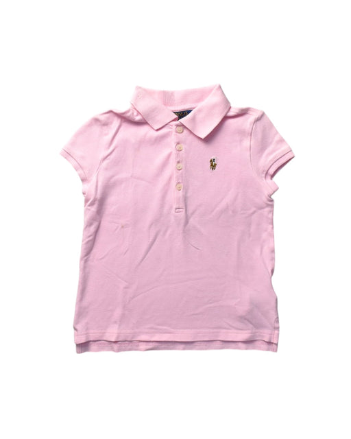 A Pink Short Sleeve Polos from Polo Ralph Lauren in size 6T for girl. (Front View)