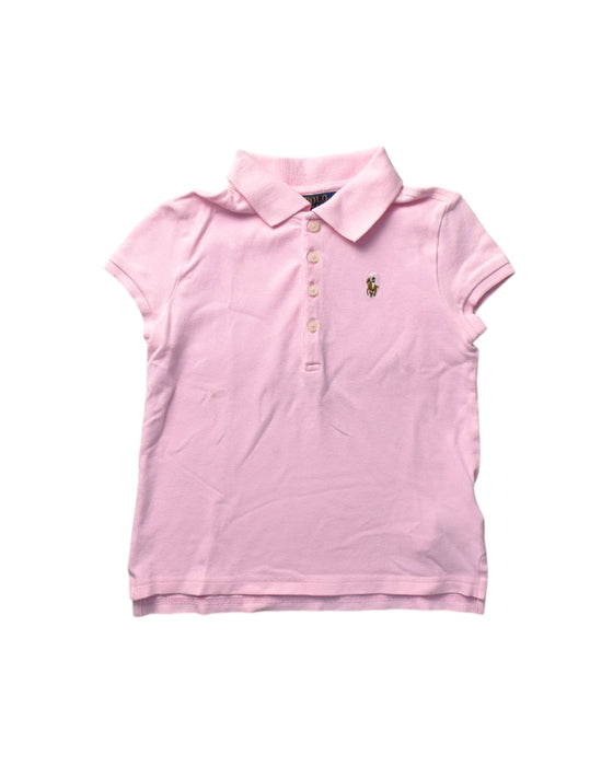 A Pink Short Sleeve Polos from Polo Ralph Lauren in size 6T for girl. (Front View)