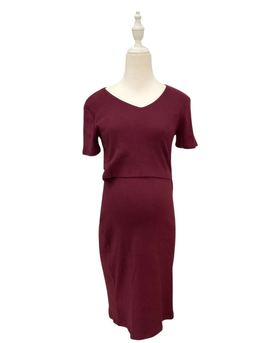 A Burgundy Short Sleeve Dresses from Annee Matthew in size Maternity-XS for maternity. (Front View)
