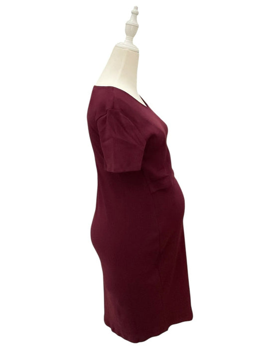 A Burgundy Short Sleeve Dresses from Annee Matthew in size Maternity-XS for maternity. (Back View)