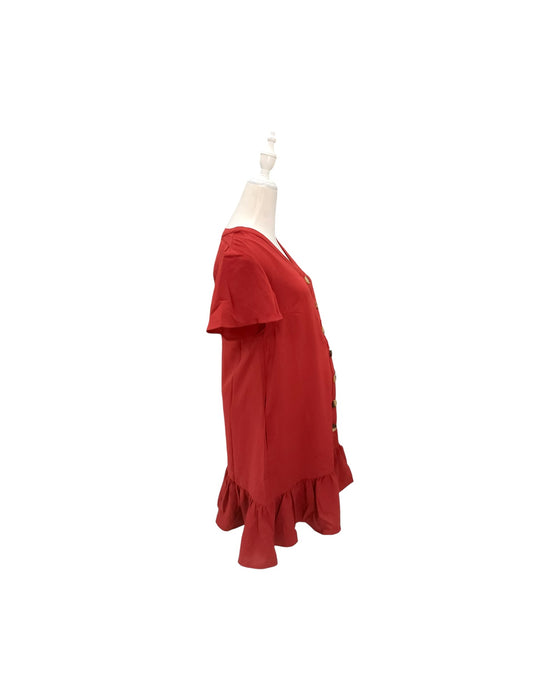A Red Short Sleeve Dresses from Dear in size Maternity-S for maternity. (Back View)