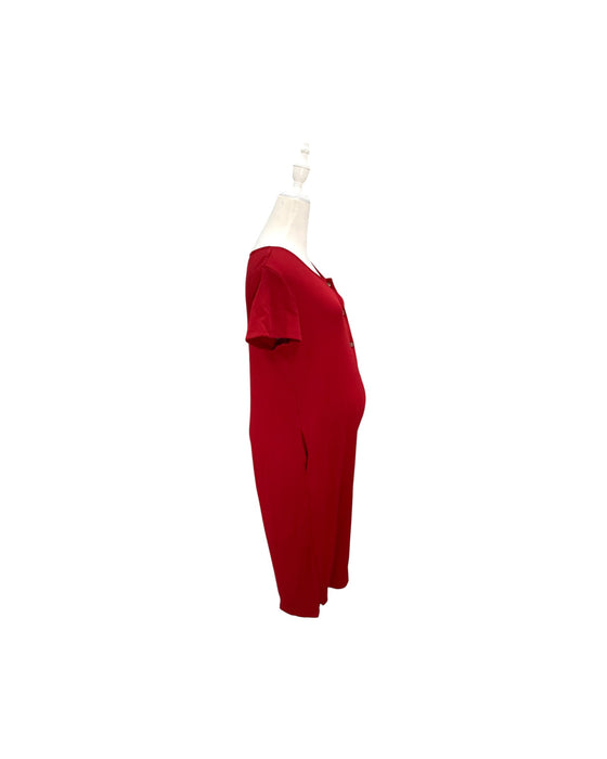 A Red Short Sleeve Jumpsuits from Mothercot in size Maternity-S for maternity. (Back View)