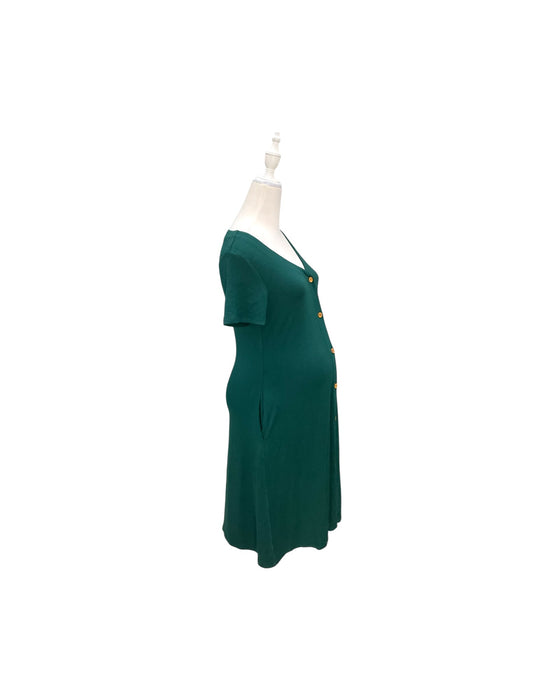 A Green Short Sleeve Dresses from Mothercot in size Maternity-S for maternity. (Back View)