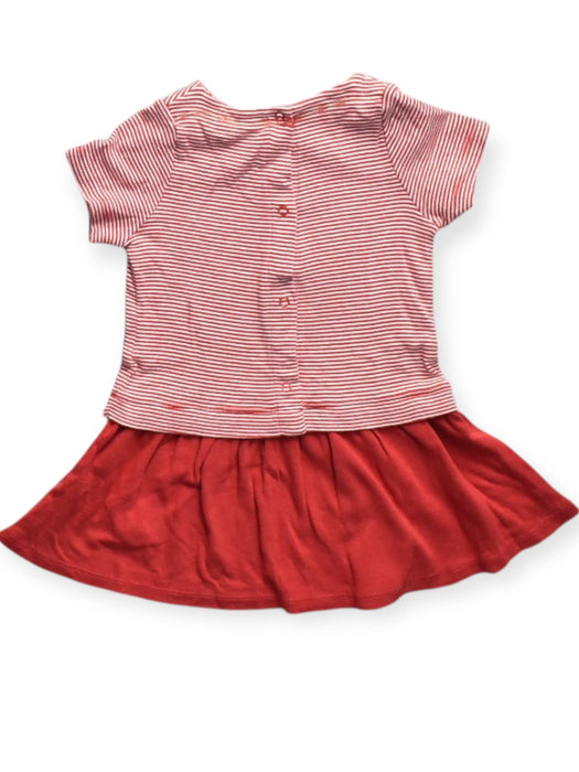 A Red Short Sleeve Dresses from Petit Bateau in size 6-12M for girl. (Back View)