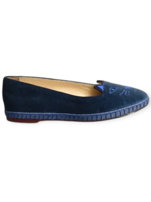 A Blue Flats from Charlotte Olympia in size 12-18M for girl. (Back View)