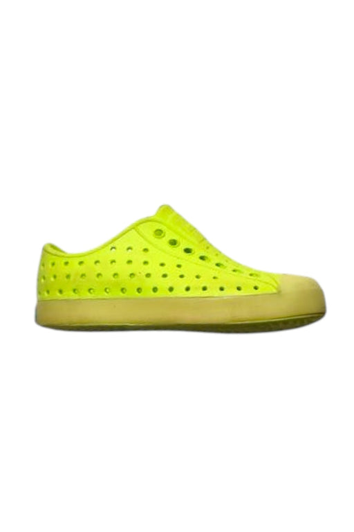 A Yellow Slip Ons from Native Shoes in size 4T for neutral. (Front View)