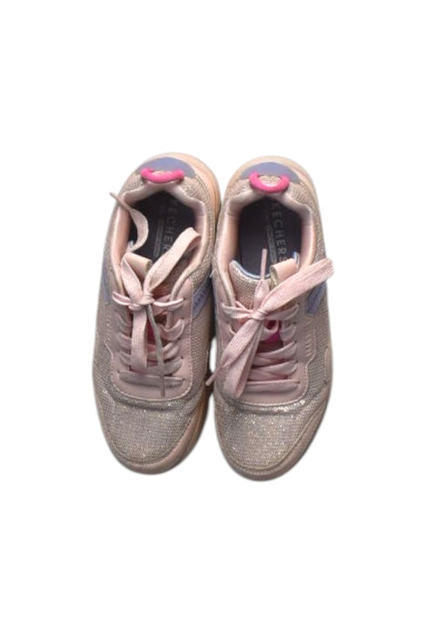 A Pink Sneakers from Skechers in size 7Y for girl. (Back View)