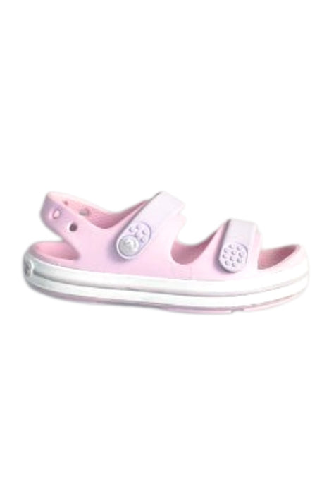 A Pink Sandals from Crocs in size 3T for girl. (Front View)