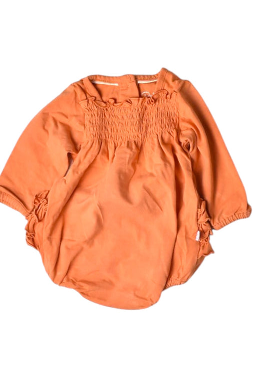 A Orange Long Sleeve Rompers from RuffleButts in size 0-3M for girl. (Front View)