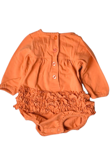 A Orange Long Sleeve Rompers from RuffleButts in size 0-3M for girl. (Back View)