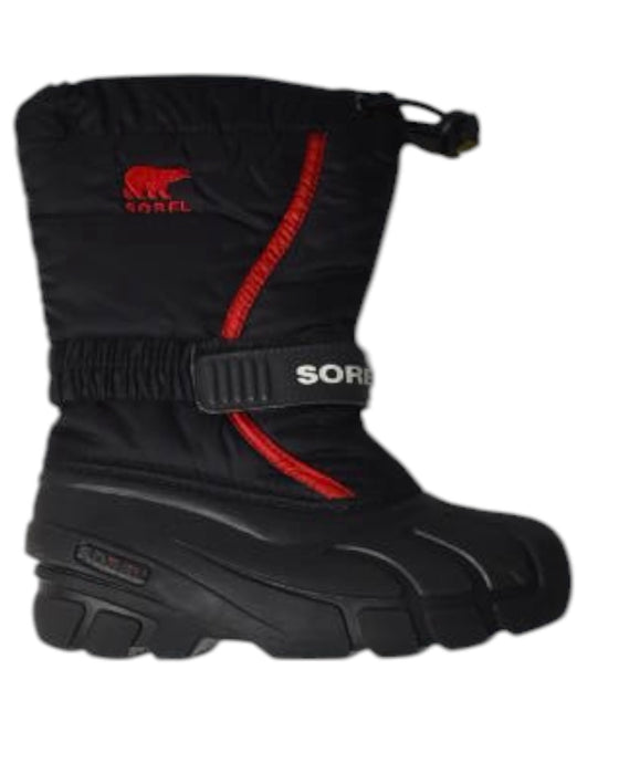 A Black Winter Boots from Sorel in size 6T for neutral. (Front View)