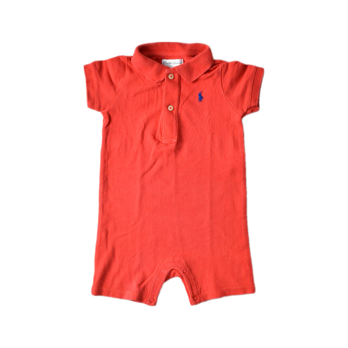 A Red Short Sleeve Rompers from Ralph Lauren in size 6-12M for boy. (Front View)