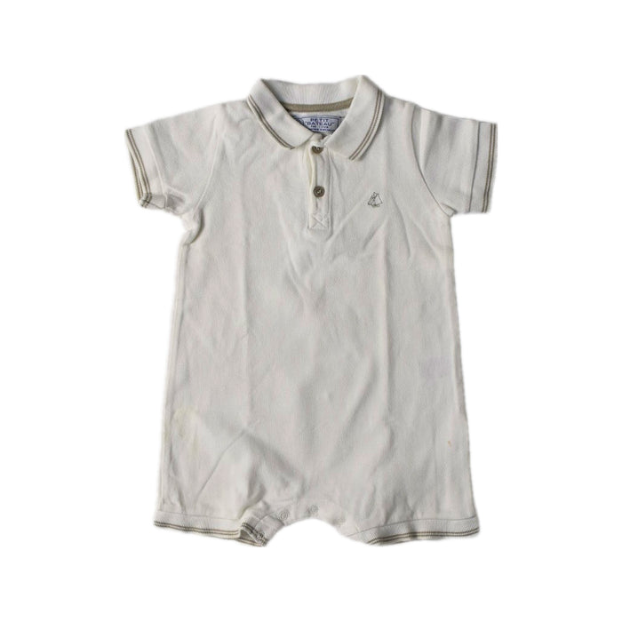 A White Short Sleeve Rompers from Petit Bateau in size 12-18M for boy. (Front View)