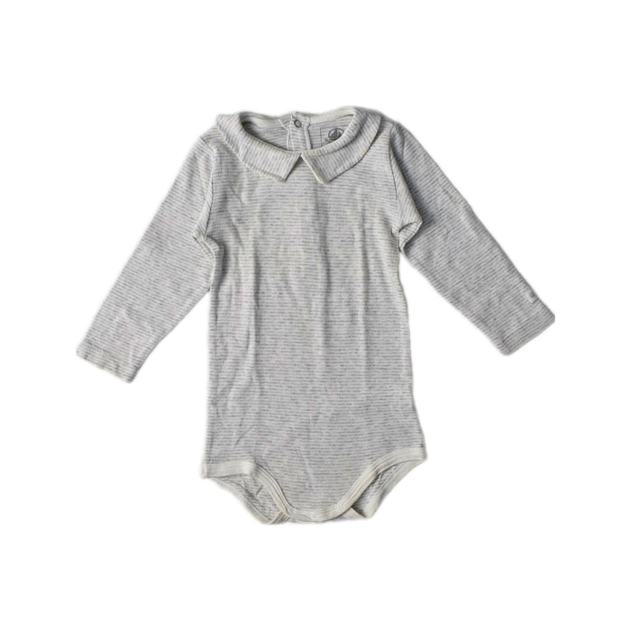A Grey Long Sleeve Bodysuits from Petit Bateau in size 12-18M for girl. (Front View)