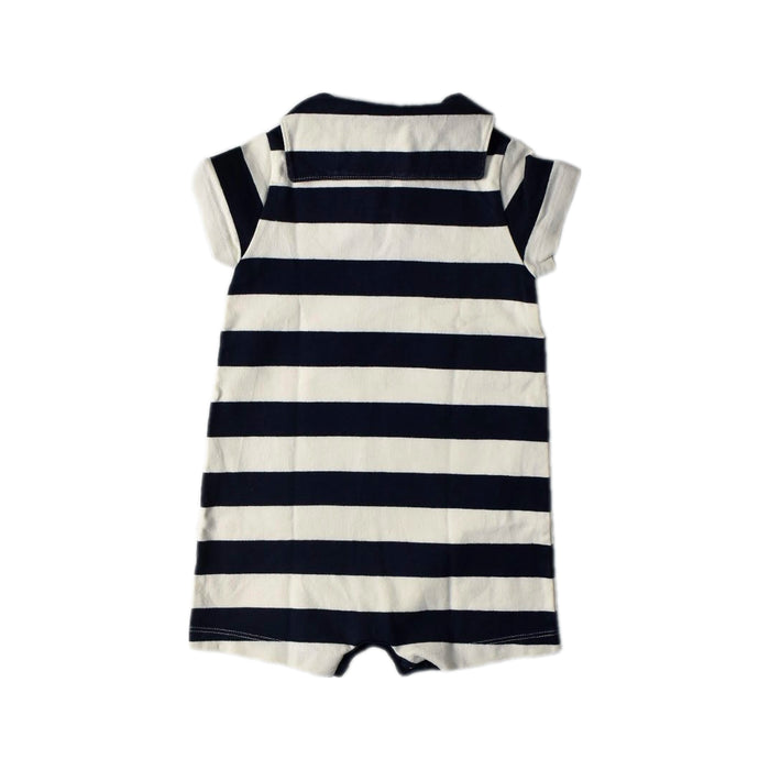A Navy Short Sleeve Rompers from Petit Bateau in size 12-18M for neutral. (Back View)