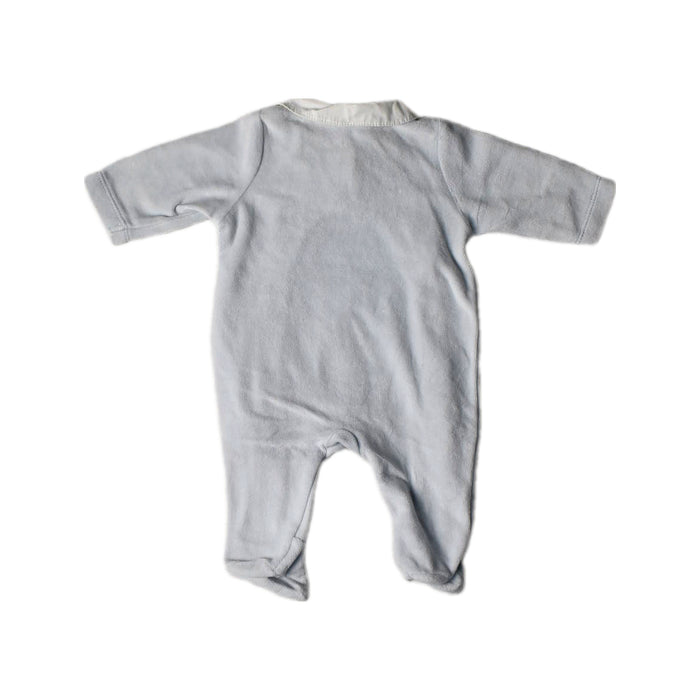 A White Onesies from Bout'Chou in size 0-3M for neutral. (Back View)