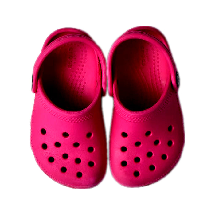 A Pink Slip Ons from Crocs in size 3T for girl. (Back View)