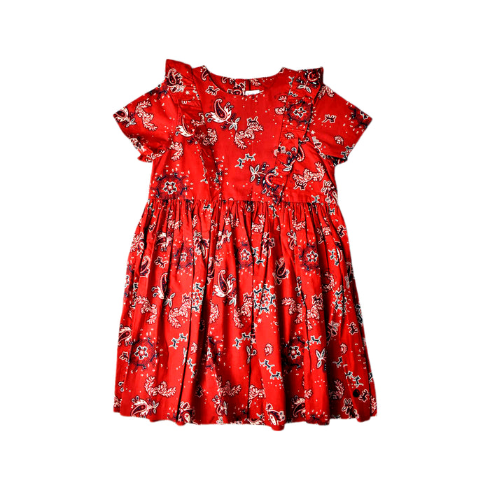 A Red Short Sleeve Dresses from Petit Bateau in size 8Y for girl. (Front View)