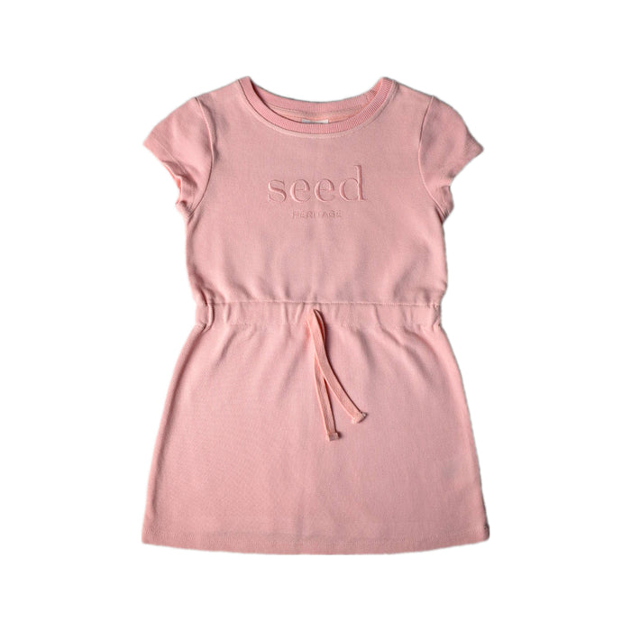 A Pink Short Sleeve Dresses from Seed in size 6T for girl. (Front View)