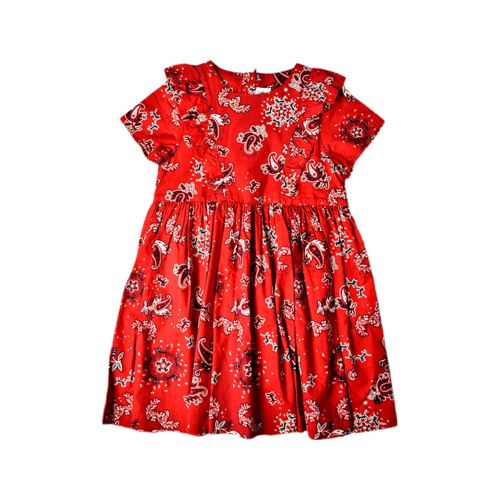 A Red Short Sleeve Dresses from Petit Bateau in size 6T for girl. (Front View)