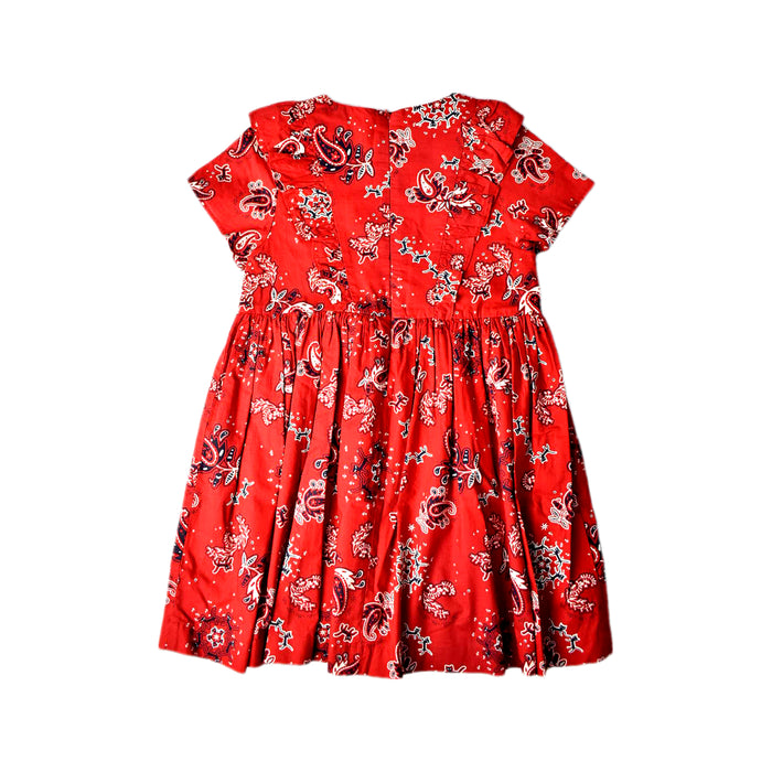 A Red Short Sleeve Dresses from Petit Bateau in size 6T for girl. (Back View)