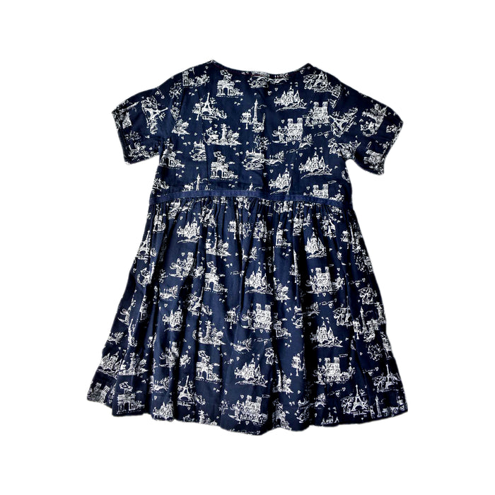 A Navy Short Sleeve Dresses from Petit Bateau in size 6T for girl. (Back View)