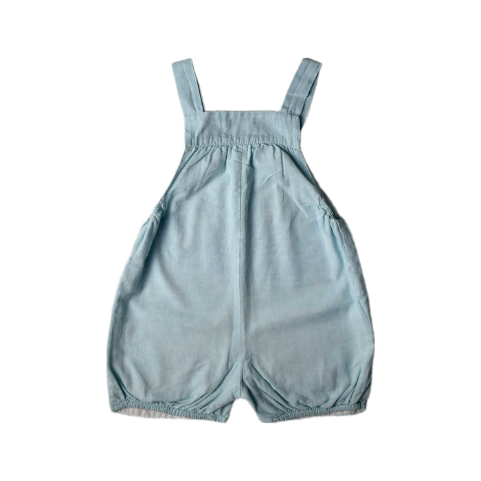 A Blue Overall Shorts from Desalinho in size 2T for neutral. (Back View)