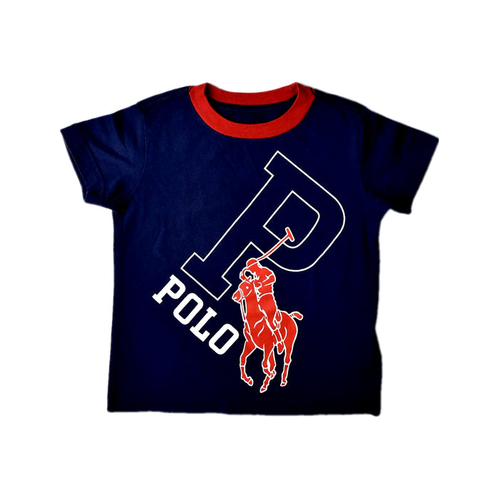 A Navy Short Sleeve T Shirts from Polo Ralph Lauren in size 3T for boy. (Front View)