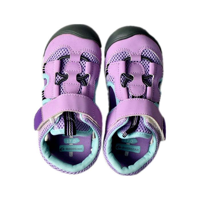 A Purple Sneakers from Moonstar in size 5T for girl. (Back View)