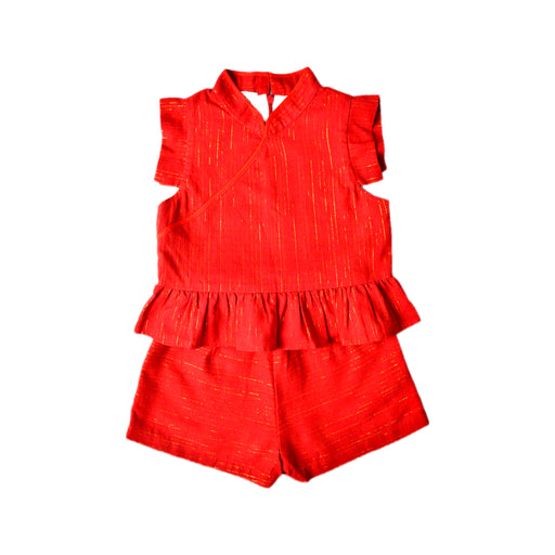 A Red Shorts Sets from Little Islanders in size 6T for girl. (Front View)